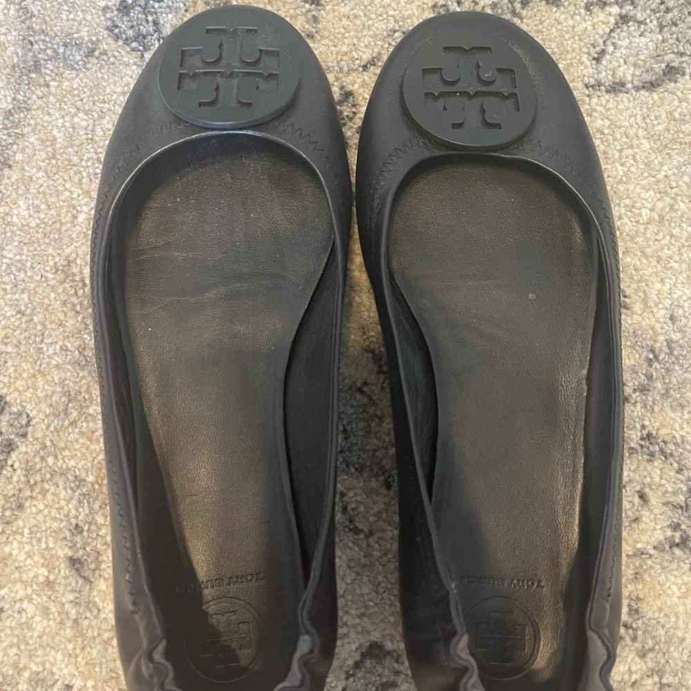 Tory Burch Black Reva Flats, 8.5, Like New!